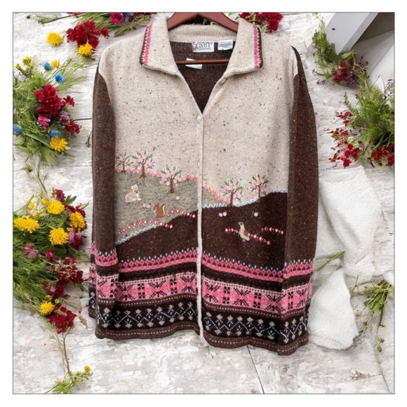Tabi Sweaters - VTG Cottage-core Embroidered Appliquéd Cardigan Sweater-Adorable! Sz L EUC🌺